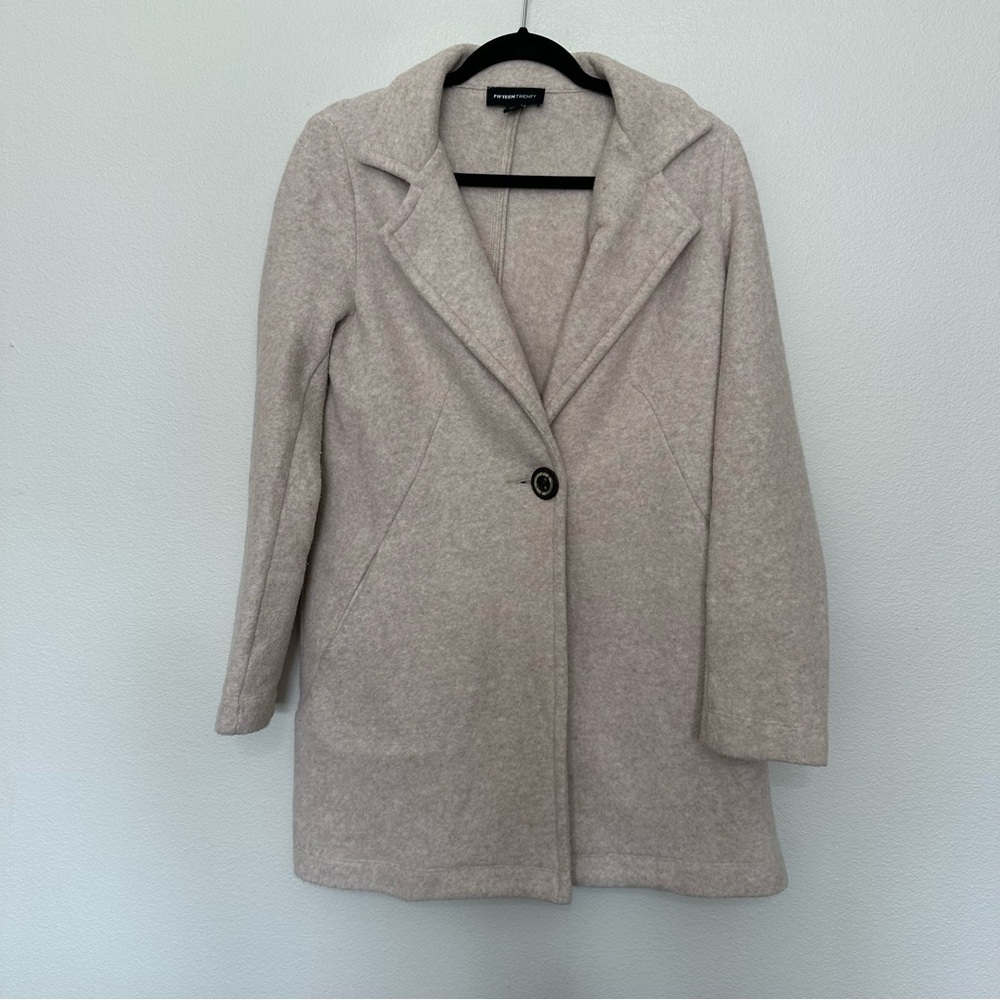 Fifteen twenty womens single button fleece peacoat heather oatmeal cream size XS